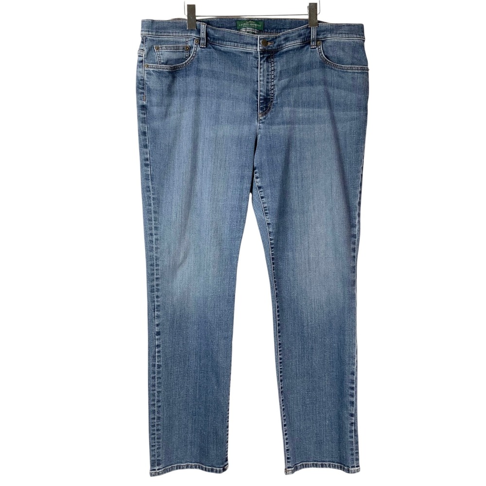 Lauren Ralph Lauren Blue Straight Leg Jeans 20W Button Zip Mid Rise Stretch